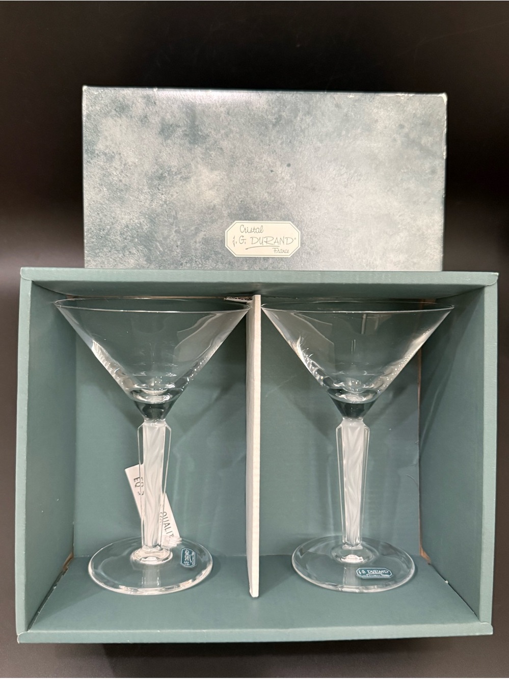 Set of 2 J.G. Durand France Cristal “Sogaro” Frosted Stem Crystal Martini Glass